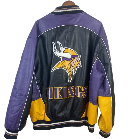 58 Sports Other - Vintage Minnesota Vikings Leather Jacket XL Mens Full Zip Patch Embroidered